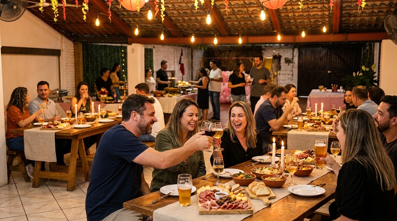 Cena de reunión de amigos